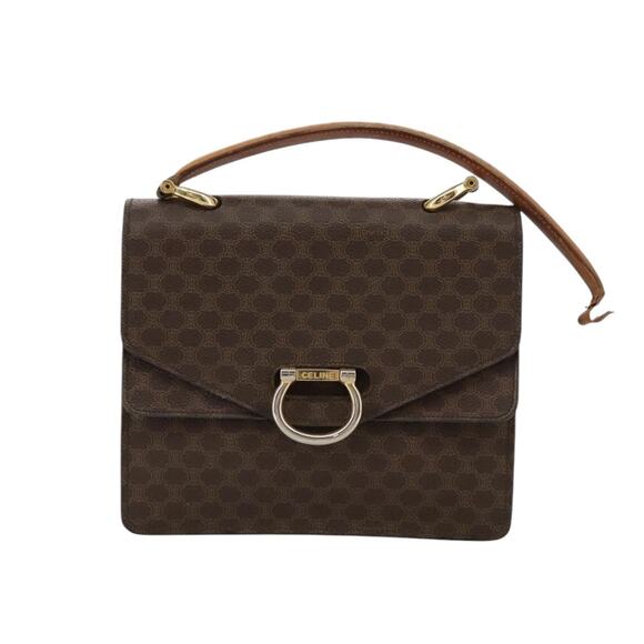 CELINE Macadam Canvas Hand Bag Pvc Leather Brown - Picture 2 of 12